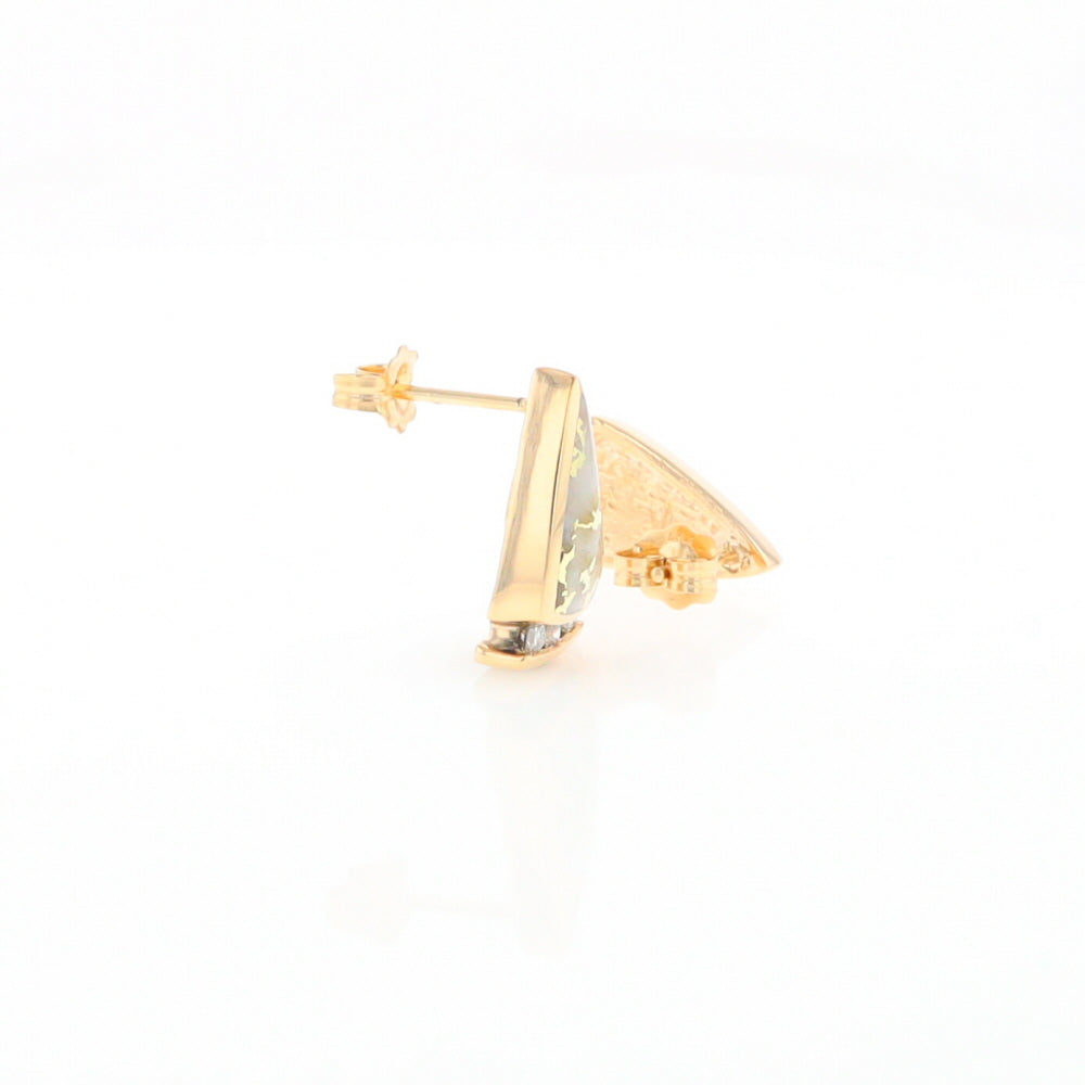 G1 Gold Quartz Earrings Triangle Shape Inlaid Design with .12ctw Diamonds