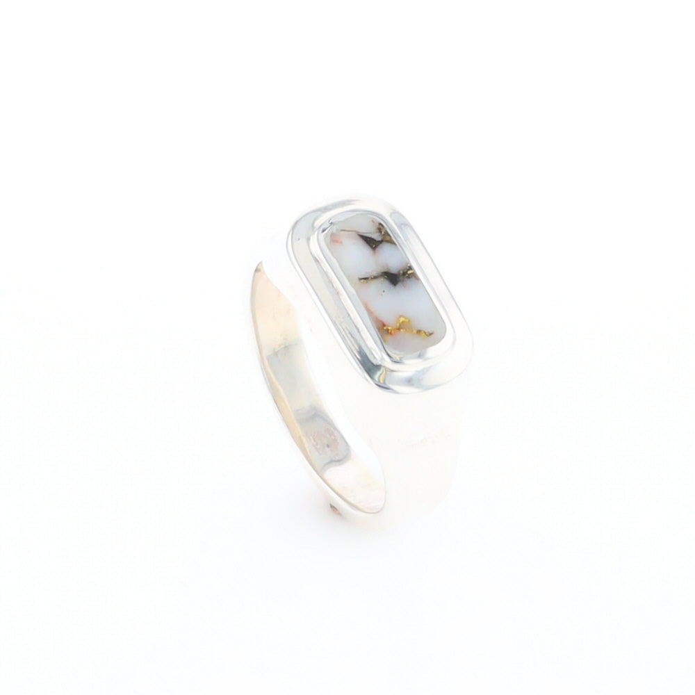 Sterling Silver Gold Quartz Inlaid Rectangular Ring - G3