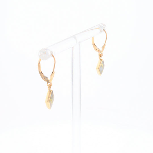 Gold Quartz Earrings Diamond Shape Inlaid Lever Backs G1