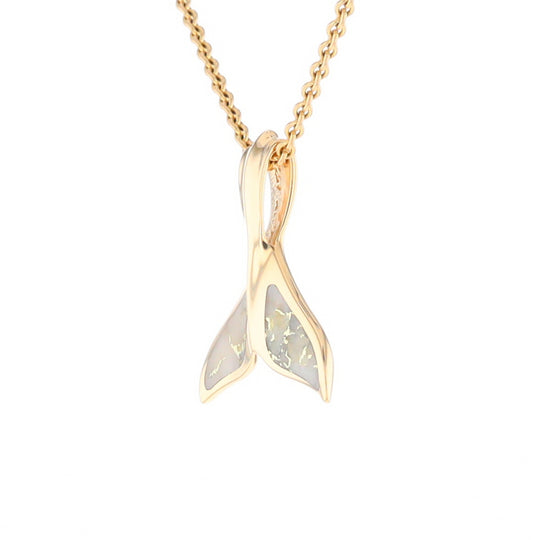 Whale Tail Necklaces Gold Quartz Double Sided Inlaid Sea Life Pendant