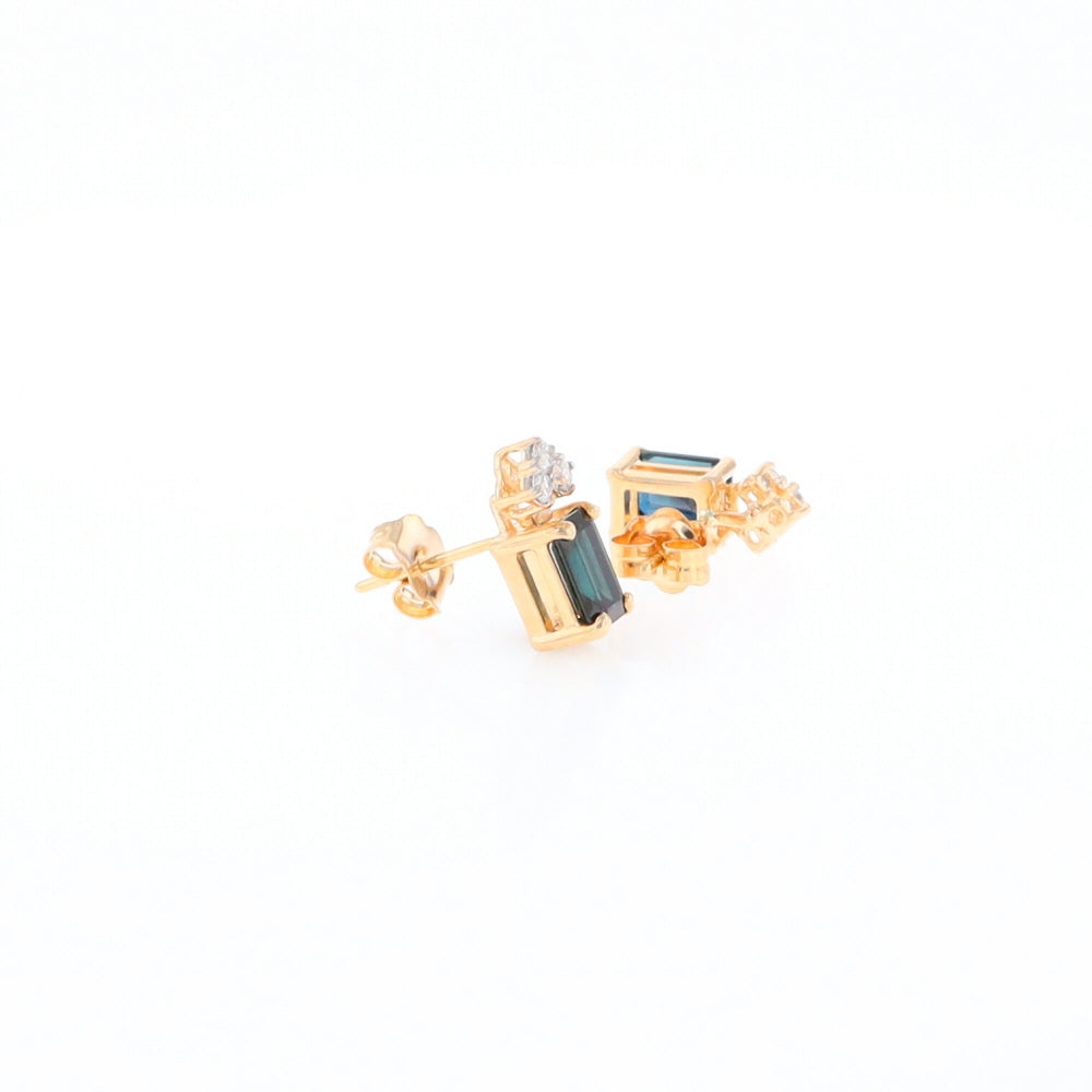 Rectangle Blue Sapphire Stud Earrings