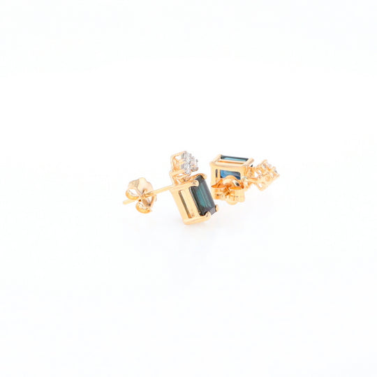 Rectangle Blue Sapphire Stud Earrings