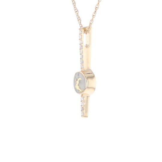Diamond Bar Gold Quartz Round Inlaid Pendant G2