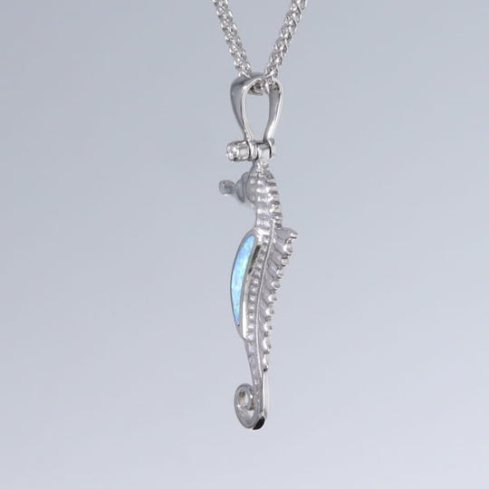 Opal Pendant Inlaid Realistic Sea Horse Design