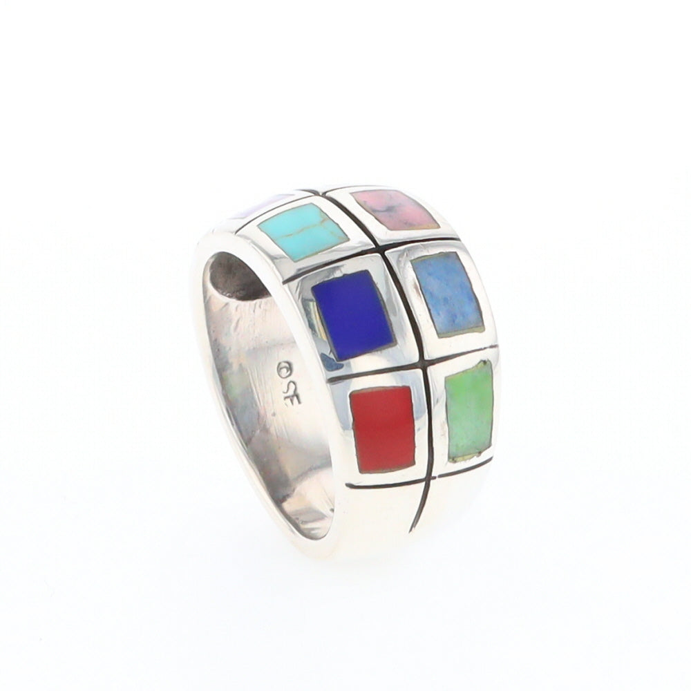 Native Silver Multi Stone Inlaid Ring