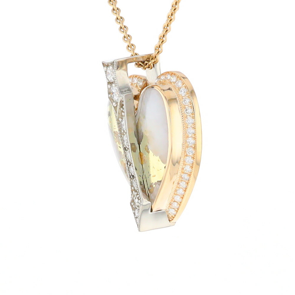 Gold Quartz Necklace Cupid's Revenge .93ctw Diamonds Heart Pendant G2