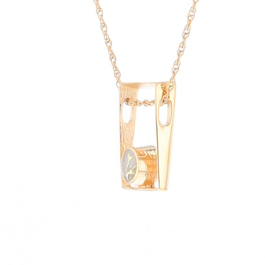 Gold Quartz Necklace Round Inlay Open Rectangle Design Pendant