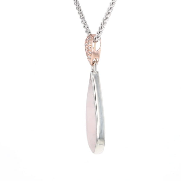 Rose Quartz Teardrop Inlaid Pendant with .11ctw diamonds