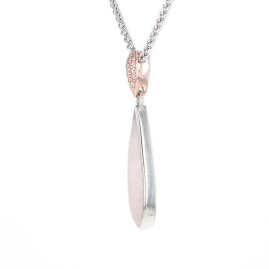 Rose Quartz Teardrop Inlaid Pendant with .11ctw diamonds