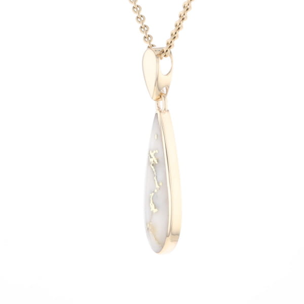 Gold Quartz Pendant Tear Drop Inlaid Design G1