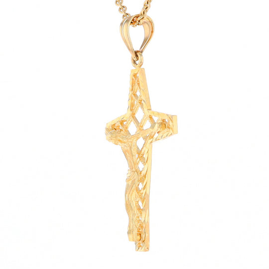 Gold Mesh Crucifix Pendant