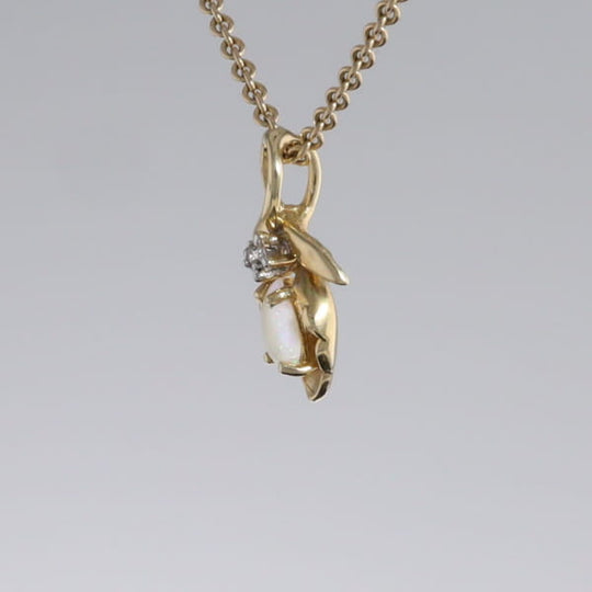 Pear-leaf Opal and Diamond Pendant
