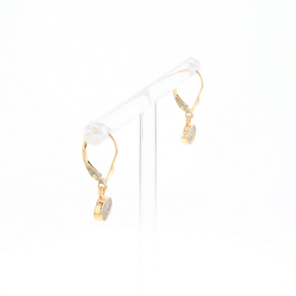 Gold Quartz Earrings Round Inlaid Design Lever Backs