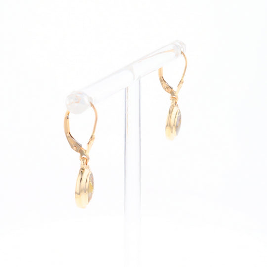 Gold Quartz Earrings Oval Inlaid Design Lever Backs - G2