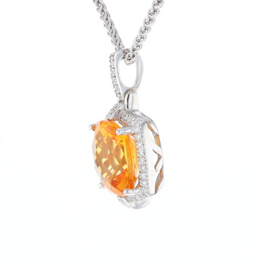 Checkered Citrine Diamond Halo Pendant