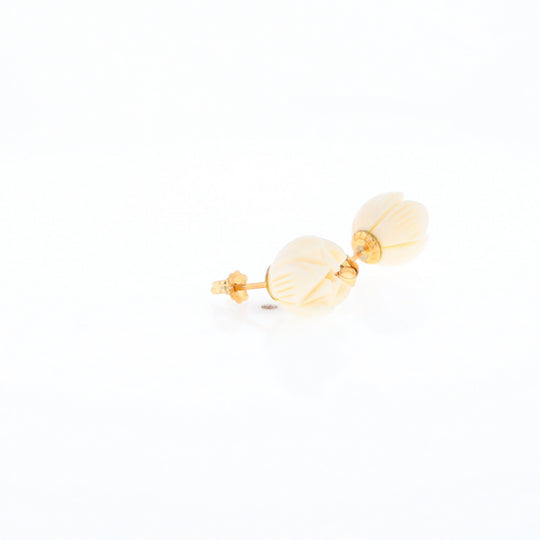 Carved Ivory Flower Stud Earrings