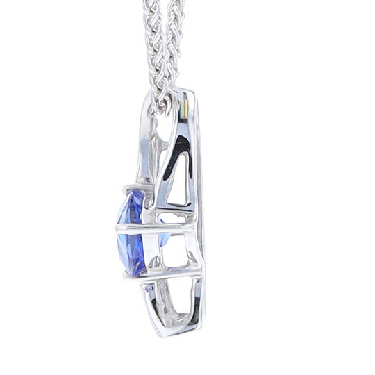 Synthetic Sapphire White Gold Ribbon Pendant with Diamond Accents