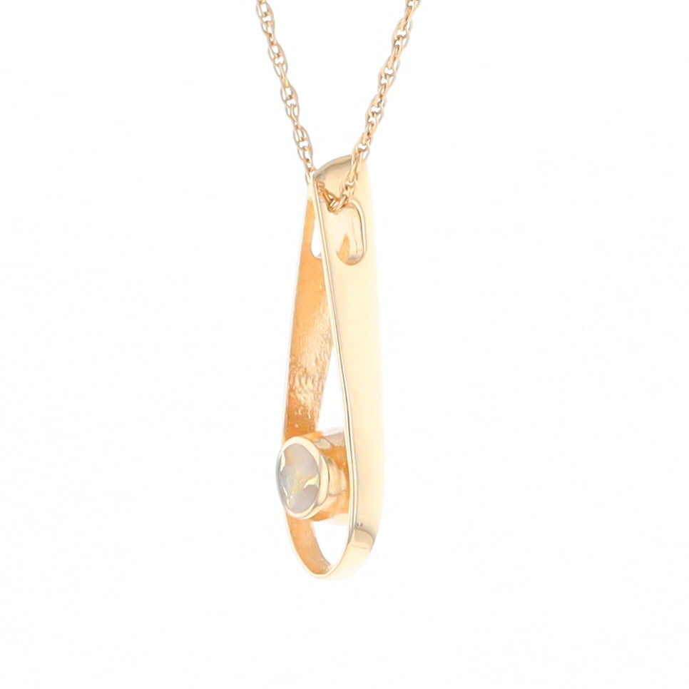 Open Teardrop Round Gold Quartz Inlaid Pendant