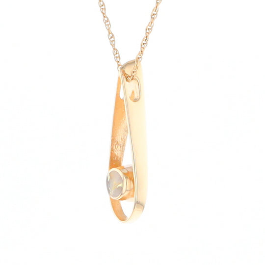 Open Teardrop Round Gold Quartz Inlaid Pendant