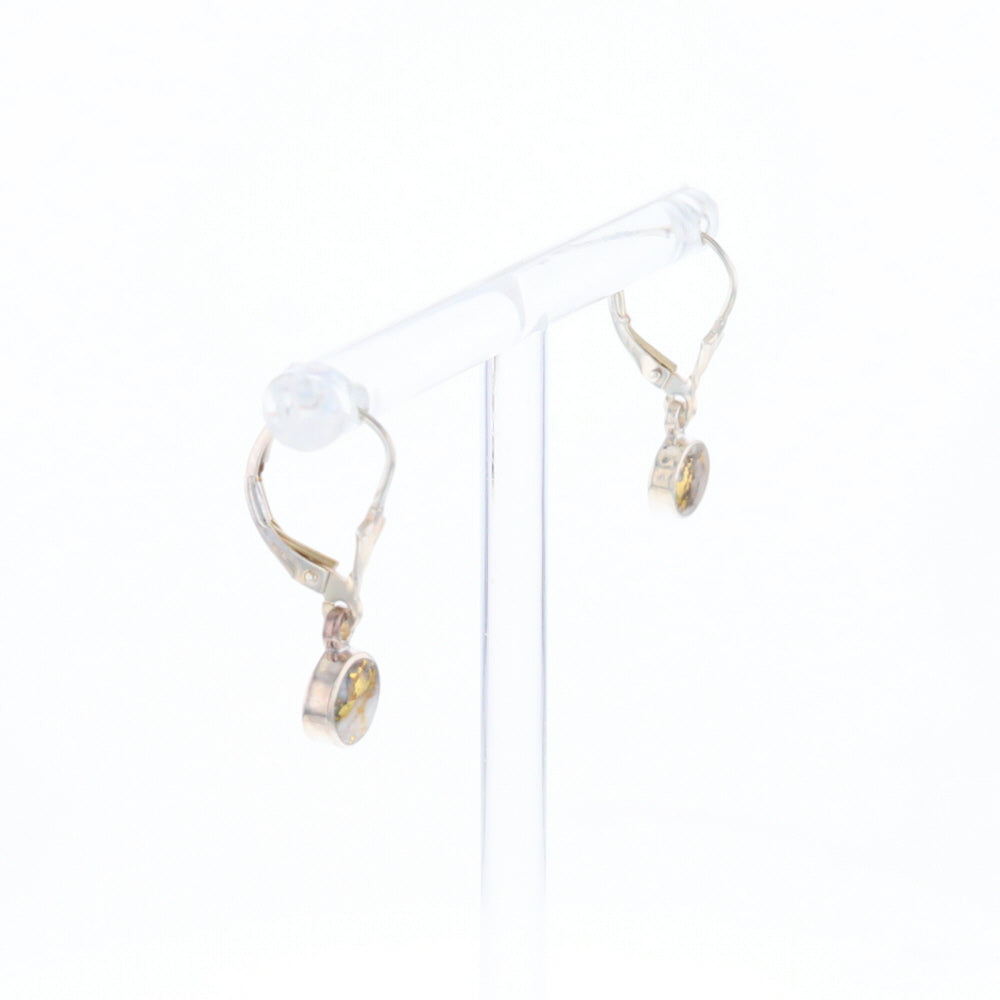 Gold Quartz Inlaid Round Bezel Earrings