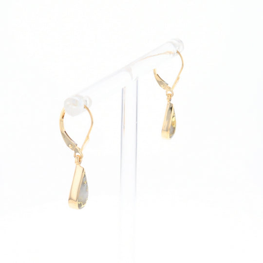 Gold Quartz Earrings Tear Drop Inlaid Lever Backs