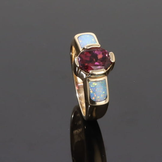 Opal Rings 2 Section Inlaid Design with Oval Pink Tourmaline