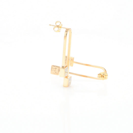 Gold Quartz Double Square Curved Bar Earrings - G2