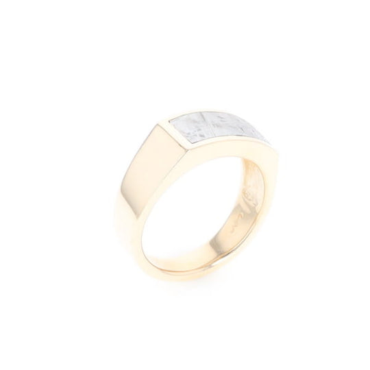 Rectangle Meteorite Inlaid Ring