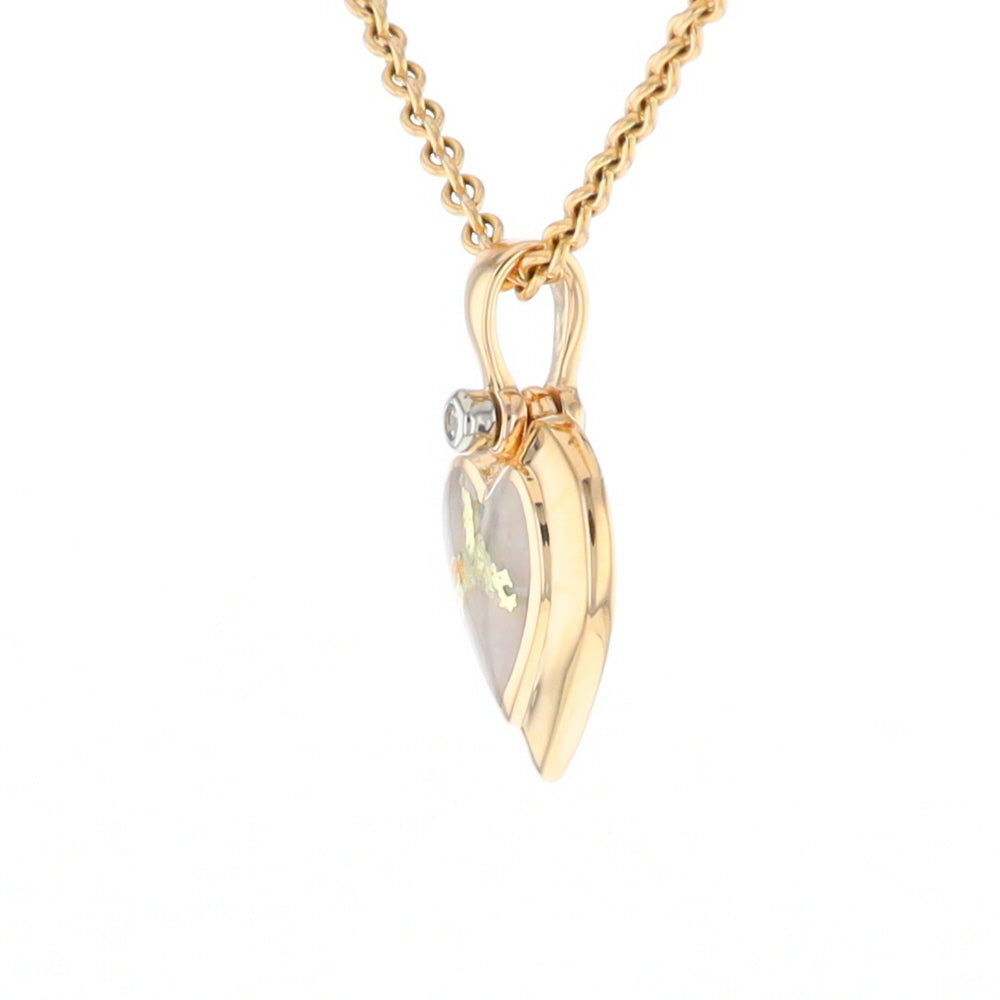 Gold Quartz Heart Shape Inlaid Pendant with .02ct Diamond