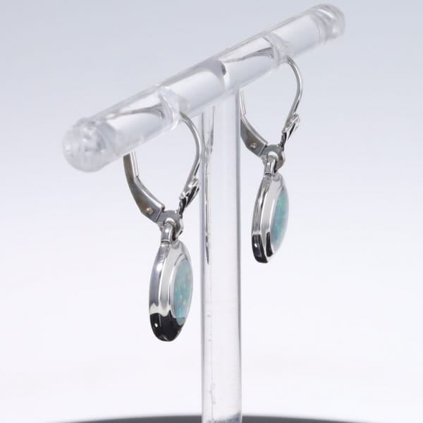 Opal Earrings Oval Inlaid Design Lever Backs