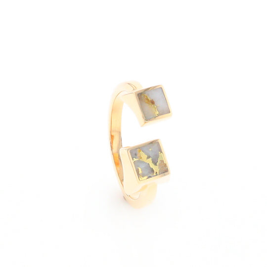 Gold Quartz Ring Wrap Double Square Inlaid Design