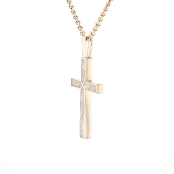 Gold Quartz Pendant 4 Section Inlaid Cross Pendant