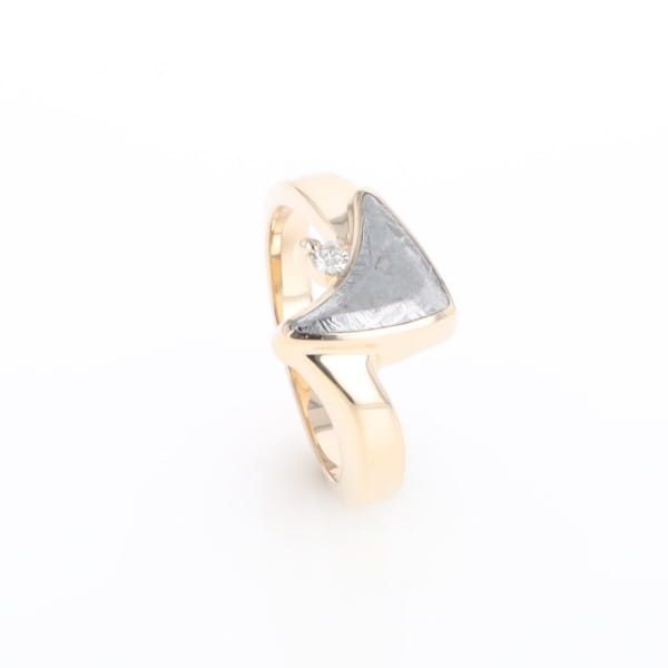 Meteorite Ring Boat Sail Inlaid Design with .04ctw Round Diamond