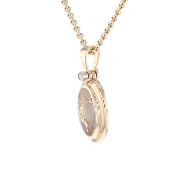 Gold Quartz Oval Inlaid Pendant with .02ct Diamond