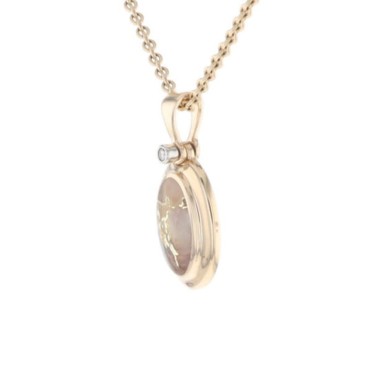 Gold Quartz Oval Inlaid Pendant with .02ct Diamond
