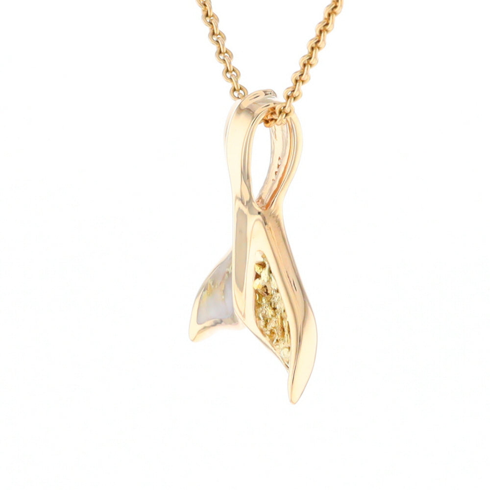 Whale Tail Natural Gold Quartz and Nuggets Inlaid Pendant