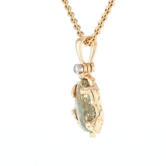 Serpentine & Gold Quartz Freeform Pendant