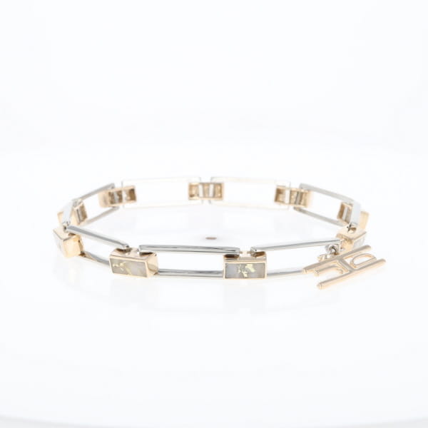 Gold Quartz Bracelet Rectangle Link Inlaid with Toggle Clasp G2