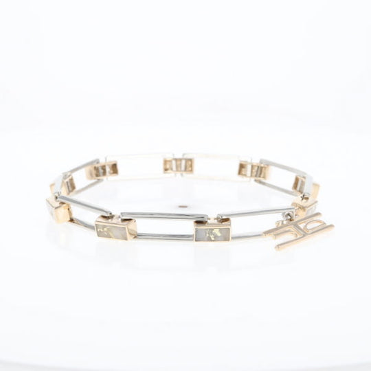 Gold Quartz Bracelet Rectangle Link Inlaid with Toggle Clasp G2