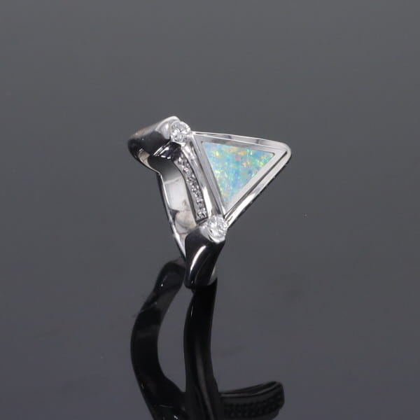 Opal Rings Triangle Inlaid Design with .31ctw Round Diamonds