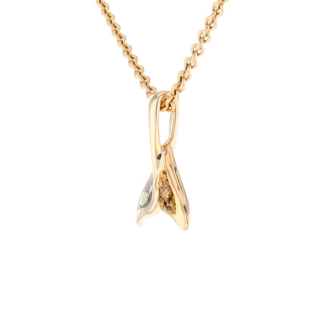 Small Whale Tail Gold Quartz and Gold Nugget Pendant