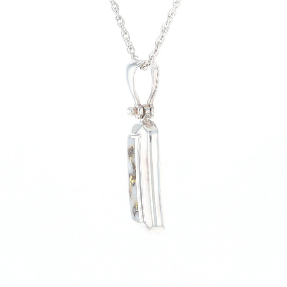 Sterling Silver Gold Quartz Invlaid Rectangle Bar Pendant - G3