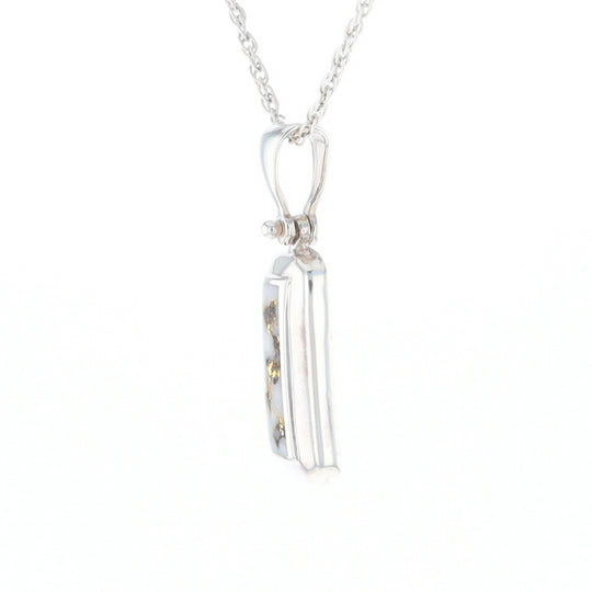 Sterling Silver Gold Quartz Invlaid Rectangle Bar Pendant - G3