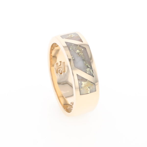 Gold Quartz Ring, 3 Section Inlaid Design