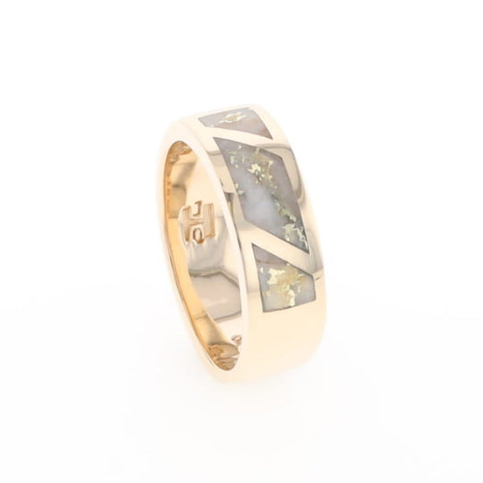 Gold Quartz Ring, 3 Section Inlaid Design