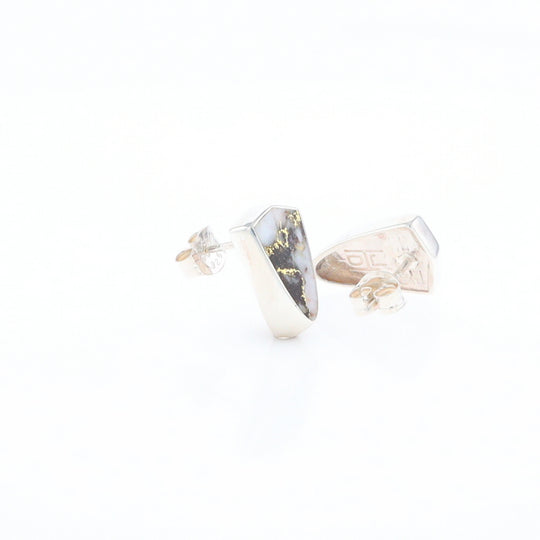 Sterling Silver Gold Quartz Inlaid Shield Stud Earrings - G3