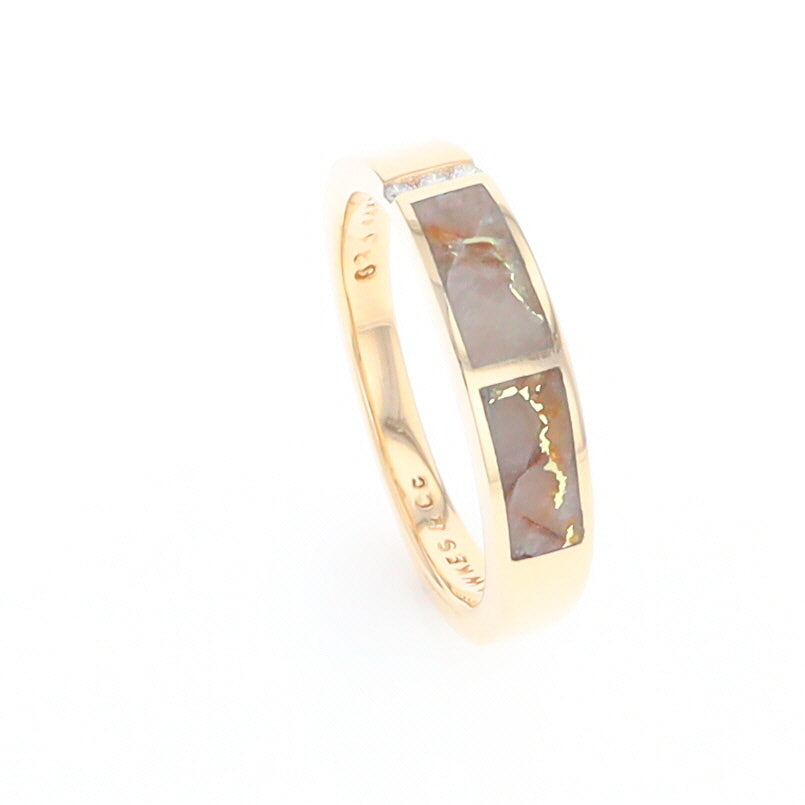 Gold Quartz Ring Double Inlaid Design with .03ctw Round Diamonds