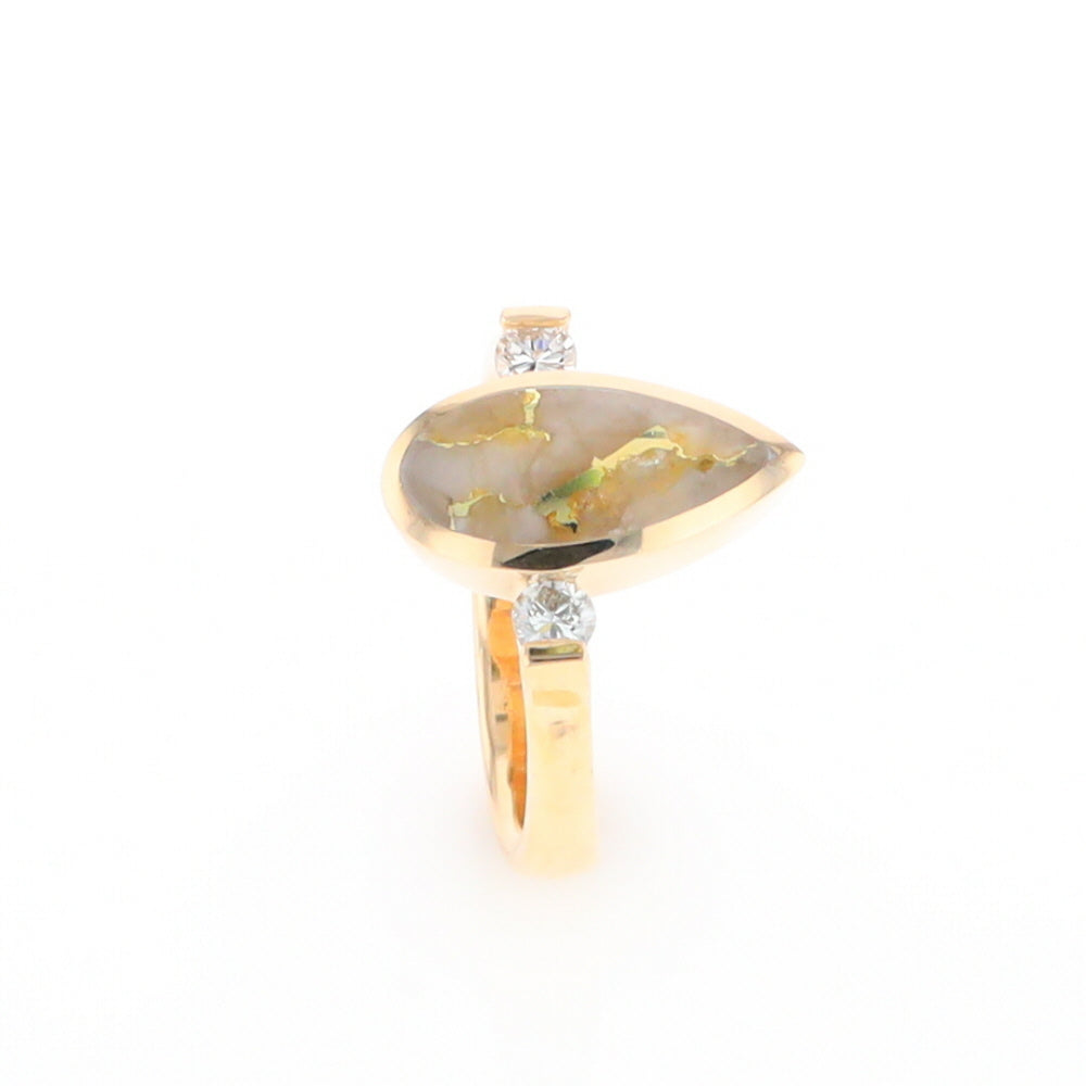 Gold Quartz Ring Pear Shape Inlaid with .18ctw Round Diamonds