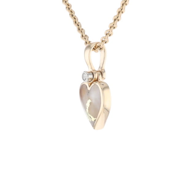 Gold Quartz Necklace Heart Inlaid Design Pendant with .02ct Diamond