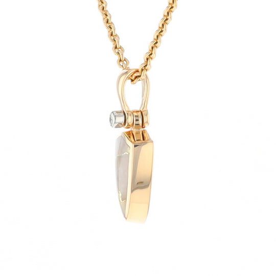 Gold Quartz Necklace Shield Shape Inlaid Pendant with .02ct Diamond